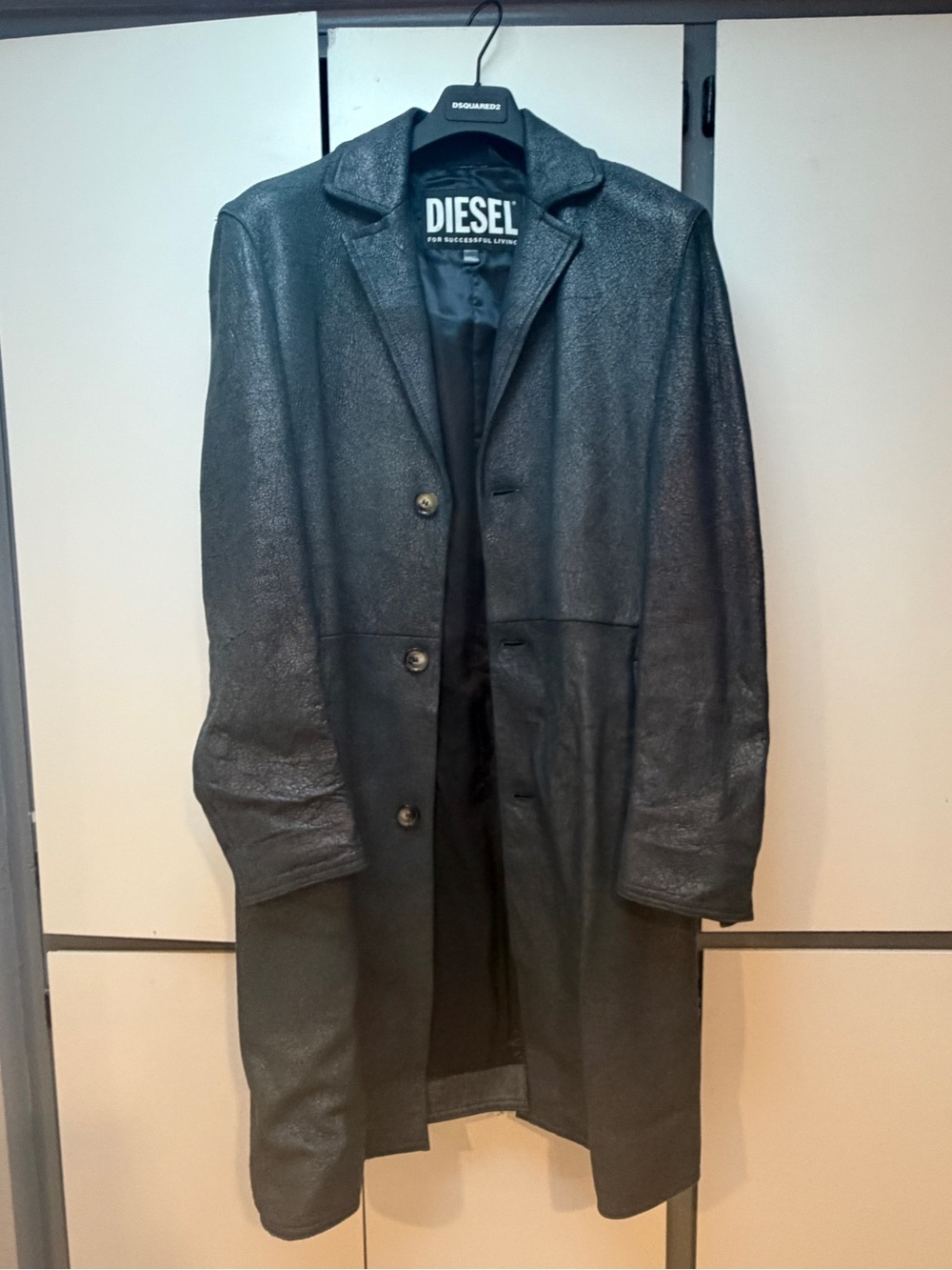 Diesel L-Coat CRK 100% lamb skin, leather metallic crackle car coat